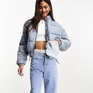 Light Blue Oversized Denim Puffer Jacket